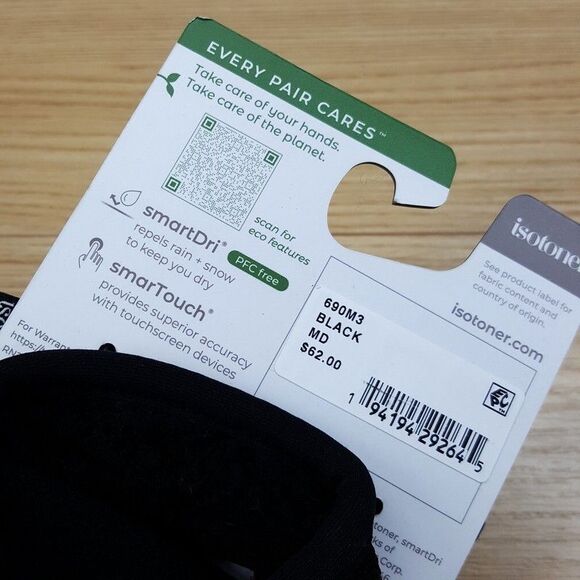 ISOTONER Gloves Mens Medium Black Touchscreen Water Repellent Plush Lined - Picture 6 of 7